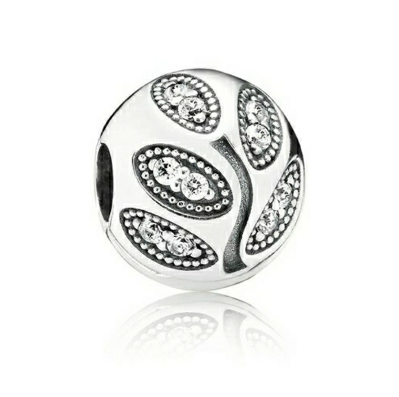 Pandora Silver Sparkling Leaves Tree Crystals Clip Charm DEADSTOCK - Picture 1 of 11